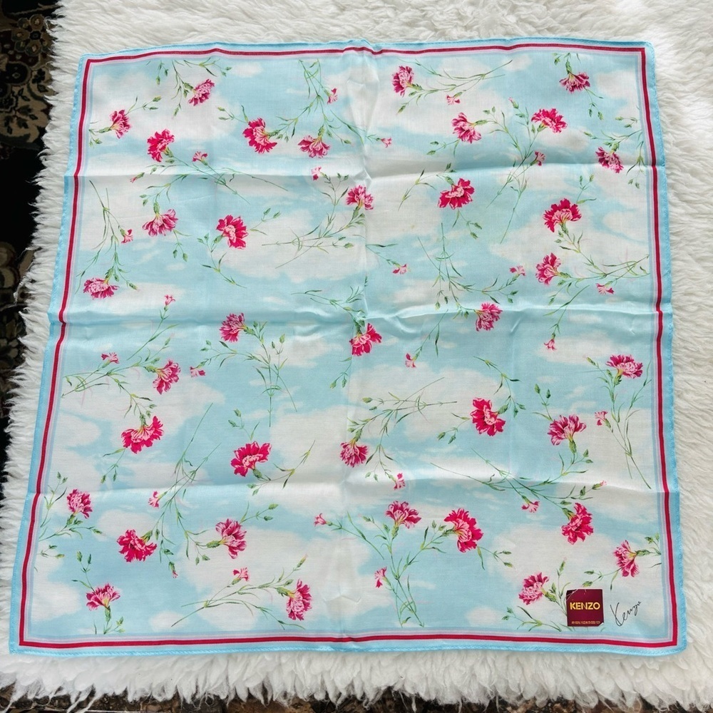 Kenzo Light blue/Multicolor Floral 100% Cotton Bandanna/Scarf - Picture 5 of 9